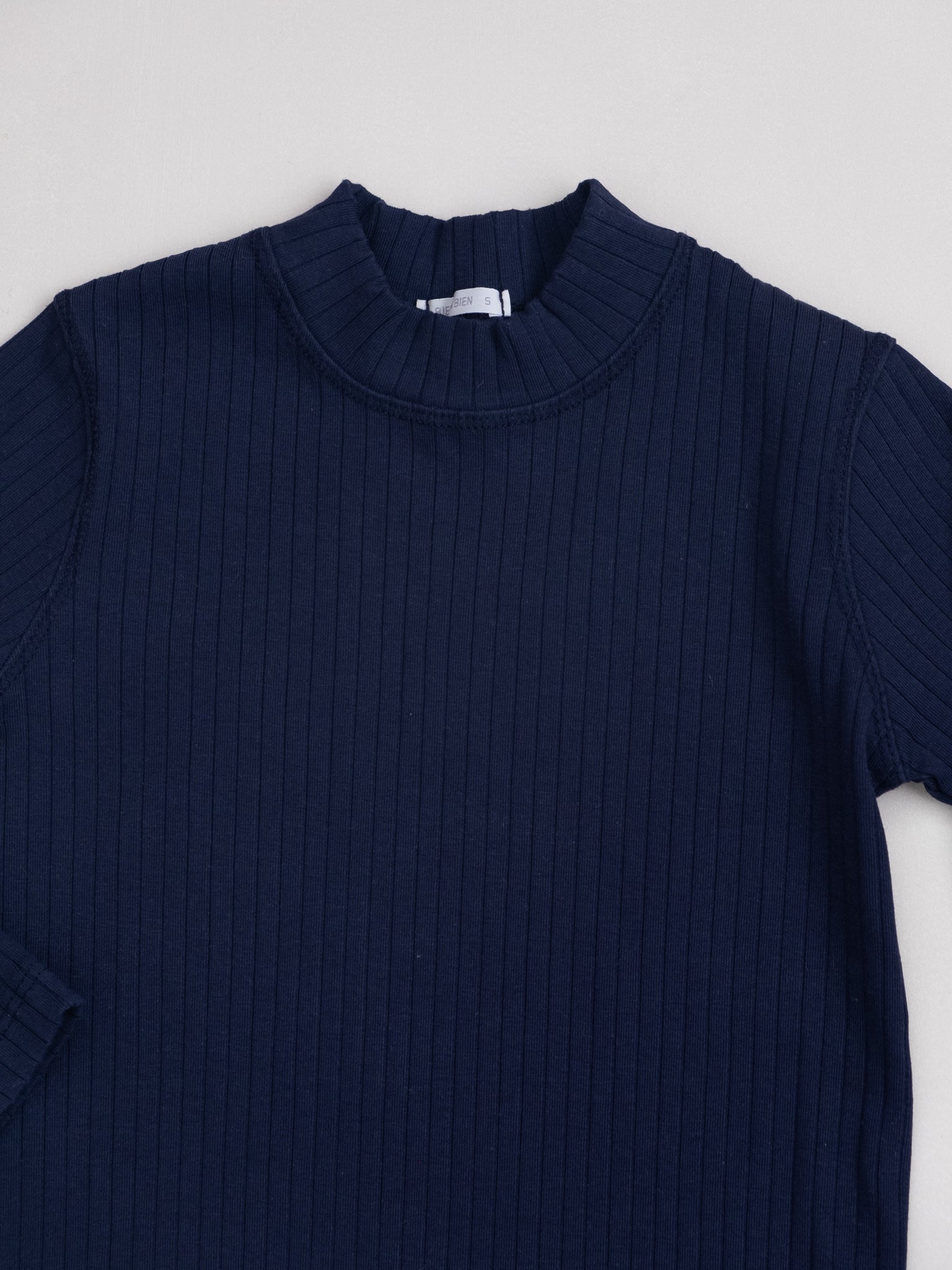 Ribbed mock neck Tee - Navy